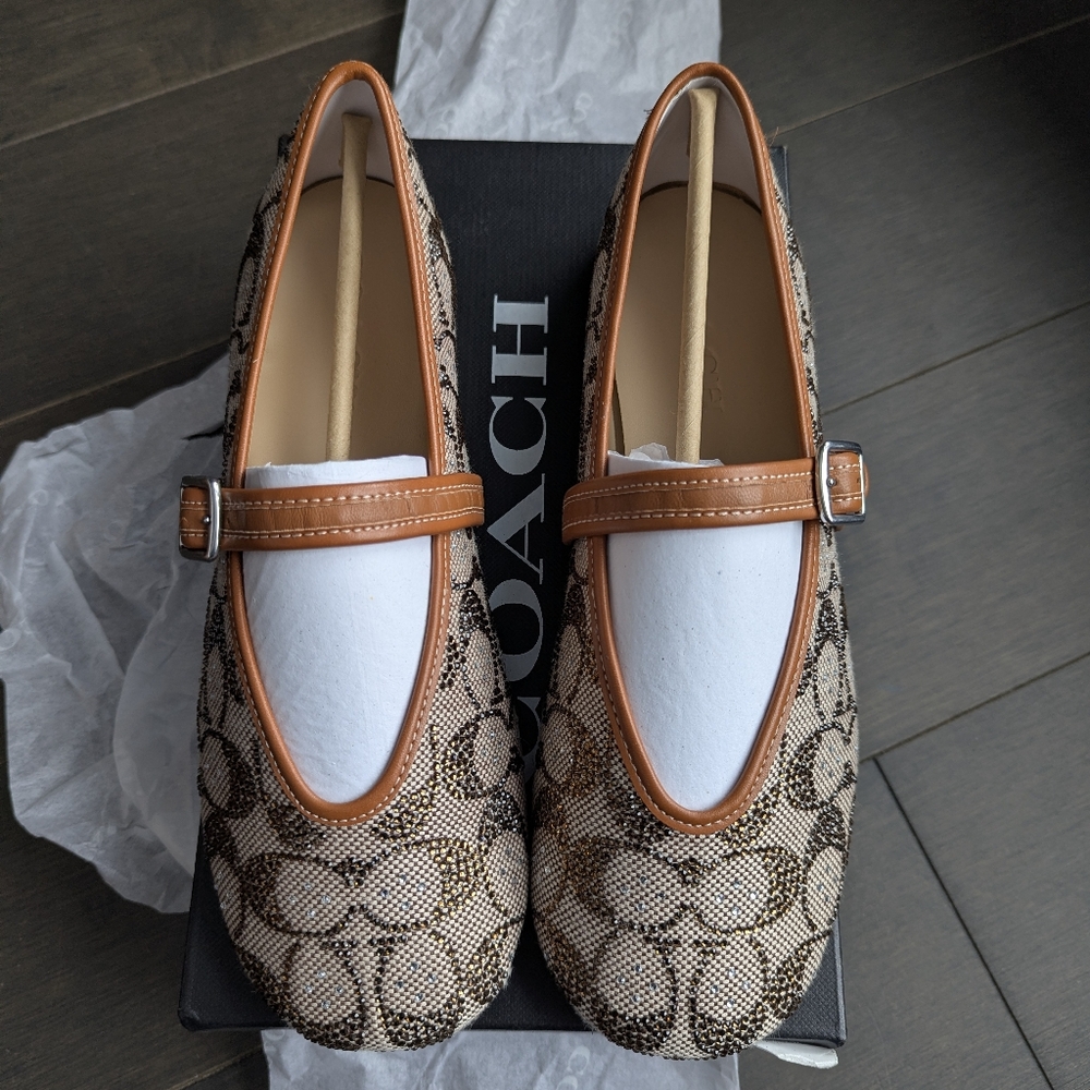 NWT COACH Mary Jane In Crystal Signature Jacquard - Size 8